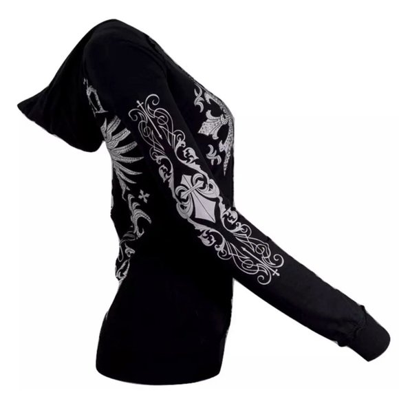 Affliction Women's Hoodie Sweat Shirt MARIA CROSS - Picture 3 of 11